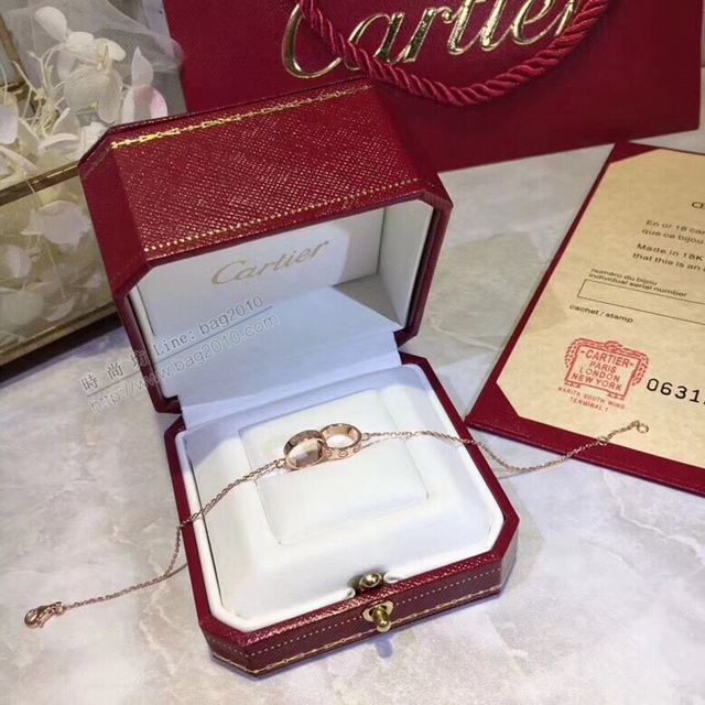 Cartier首飾 卡地亞LOVE系列 s925銀鍍金CNC版本 螺絲印 雙環手鏈  zgk1424